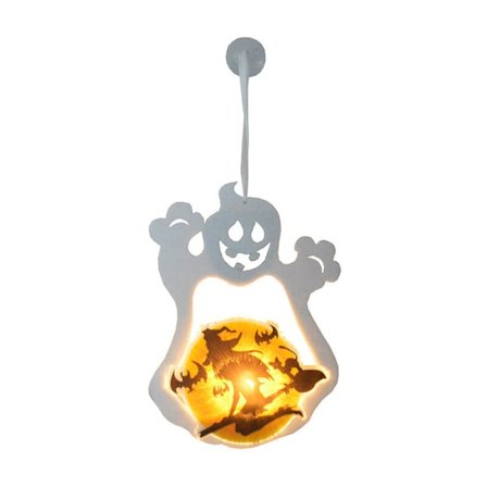 Todelt LED Halloween-lanterne, Halloween-lys, spøkelseheks, fleecegresskarlykt, lykt, 21,5 x 15 cm