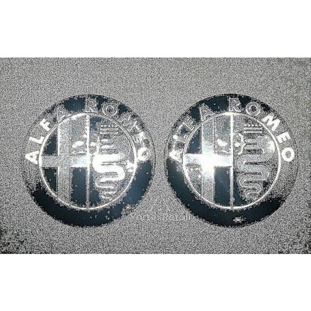 2x 74mm Alfa Romeo Emblem Märken Svart Silver Gt 147 159 Mito Giulietta Motorhuv