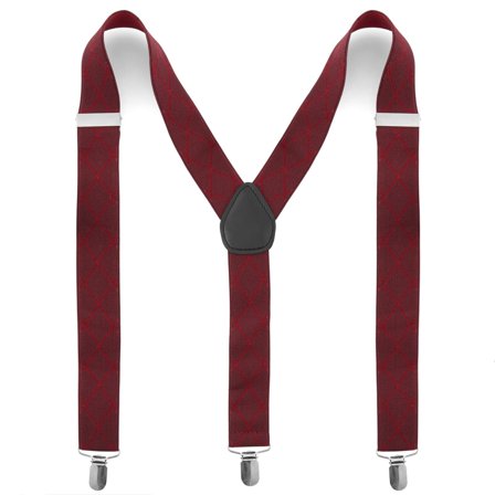 Stitched Burgundy Diamond Patterned Suspenders for Men - Clip-on braces & suspenders