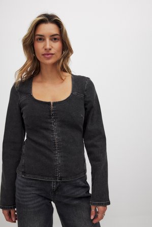 NA-KD Long Sleeved Fitted Denim Top - Jeansskjorter - Grå - EU 32