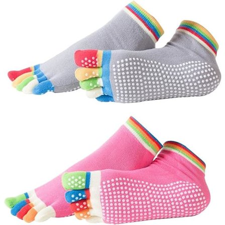 2 par kvinners yogasokker, Pilates-sokker med tær, kvinners ikke-