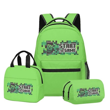 3D Uusi Tuote Minecraft Ala- ja Yläkoulun Reppu Lounaslaukku Kaksikerroksinen Kynälaukku Kolmen Osan Setti