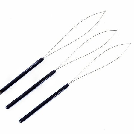 Hiustenpidennysten silmukka-neulan lankaaja vetävä koukku helmi laite hiustenpidennysten sarja hiusten muotoilutyökalujen tarvikkeeksi (3 kpl, musta)