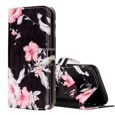 Plånboksfodral För Galaxy J5 - Svart Med Rosa Blommor Multifärgad