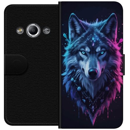 Kompatibelt Lommeboketui til Samsung Galaxy Xcover 3 Mystisk Ulveportrett i Neonblått og Lilla Glød
