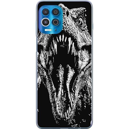Motorola Edge S Läpinäkyvä kuori Dinosaurus T-Rex ärjyvä hirviö eeppinen mustavalkoinen yksityiskohta kauhu dinosaurus julma karjahdus muinainen