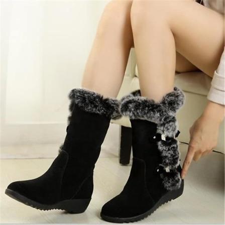 Nye dam vinterstøvler Mid Calf Warm Fur Boots Svart 39