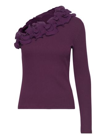 Vimia Shoulder Flounce Rib Top Vila Purple