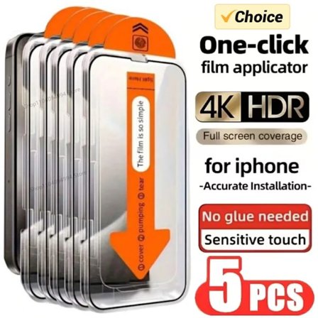 5 kpl Oleofobinen pinnoite Pölytiivis Helppo asennus Näytönsuoja, yhteensopiva IPhone 13 11 12 14 15 16Pro Max Mini 16 15 Plus Lasi iPhone 16 Pr -