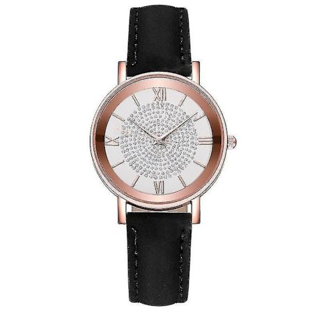 Starry Sky Dial Fashion Roman Scale Strassläder Watch(Svartvit färg)