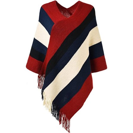 Penget Poncho (Rød & Svart) Stripete Myk Varmt Sjal for Kvinner med