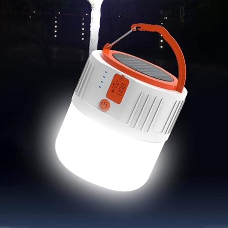 Hvid Genopladelig Solcellelanterne, USB LED Udendørs Lommelygte til Camping, Bærbar Teltslampe, Sikkerhedsnødslys Powerbank