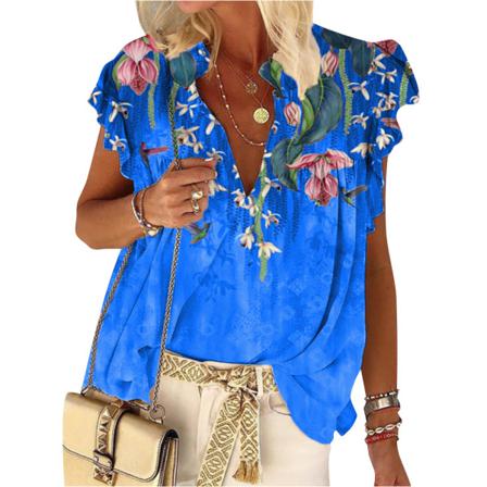 Kvinnor Print Volanger Plus Size Toppar Sommar Casual Vest Lo