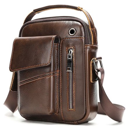 Trendiga axelväskor för män, fritid, äkta läder, budväska