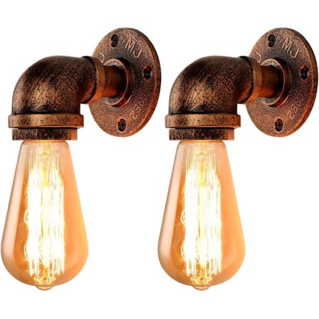 2 st Industriella Vägglampetter Rör Armatur Retro Steampunk Vintage Rostfärg Metall Vattenrör Vägglampa