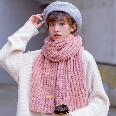 Vinter chunky strikket lyserød halstørklæde Mode Solid Color Blød varm lang halstørklæder