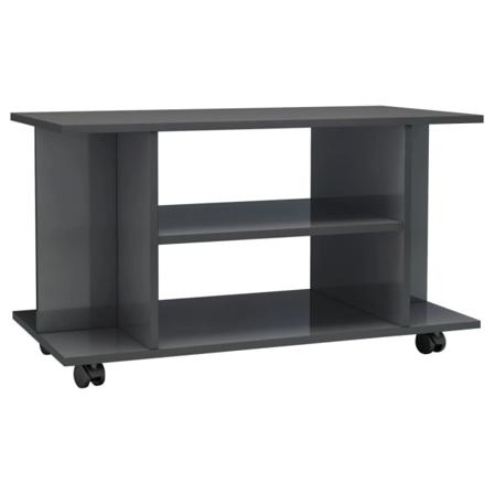 Vidaxl Tv-bänk Med Hjul Högglans Grå 80x40x40 Cm Spånskiva Grå