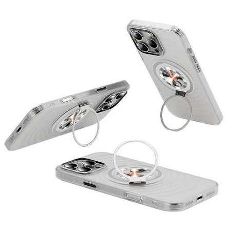 Magnetiskt skal för iPhone 16 Pro, växeldesign, roterande stöd, vågmönstrad textur TPU+PC-telefonskal