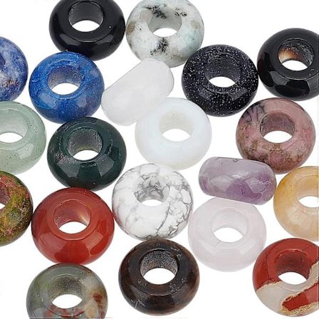 20 Stiler Edelsten Europeiske Perler Stort Hull Naturlige Syntetiske Edelstensperler Rondelle Glatte Hårperler