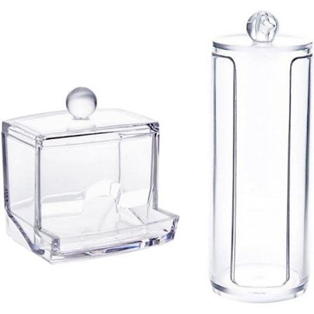 Bomuldsrondeller Holder Swab Opbevaringsboks Kosmetisk Beholder Akryl Makeup Etui Transparent til Badeværelse Desktop Bomuldsrondeller Holder Holder