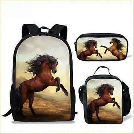 Skolebagg for studenter Anime Søt Hest Skolebagg Ryggsekk Messenger Bag Pen Bag Tre Deler Sett Gave-FARGE: bb-467