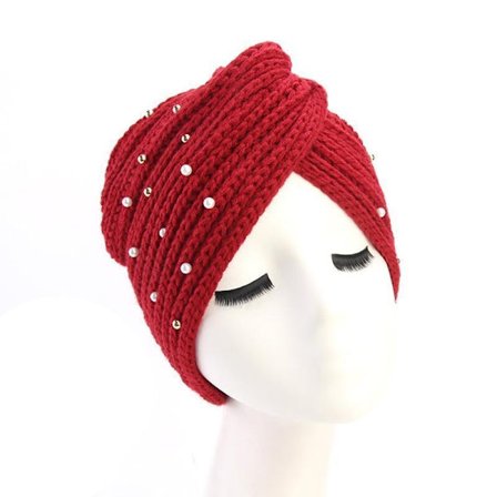 Strikket turban med perler, perfekt til vinter og efterår, flere farver_Special Gift one size