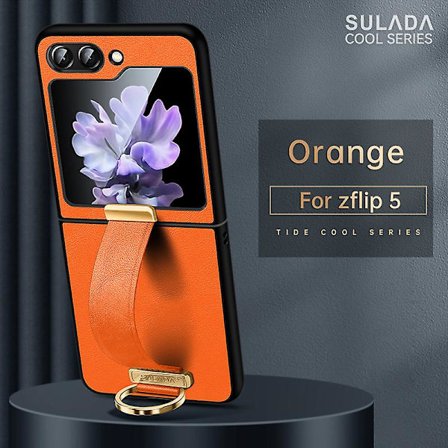 Z Flip 5 Case, tunt Pu Läder Ring Stand Case För Samsung Galaxy Z Flip 5 Med handremshållare