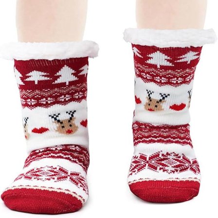 Jultofflor, fluffiga mysstrumpor med halkskydd, varma vinterstrumpor för kvinnor, damer, flickor och pojkar