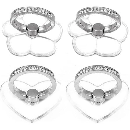 4-delt 360 graders roterende hjerteformet blomst mobiltelefon ringholder mobiltelefon ringholder fingerholder 360 graders roterende transpar