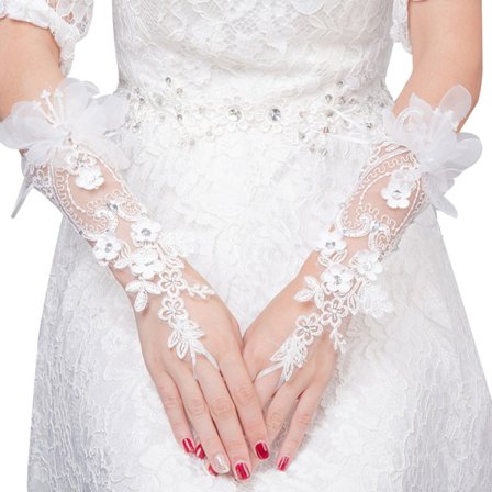 Bridal Lace Floar Handskar Bröllopsklänning Accessoarer Enkel krok Finger lång handske