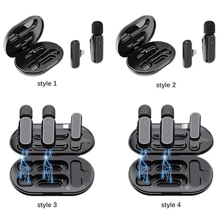 Trådløs Lavalier-mikrofon med ladestasjon for iPhone og Android