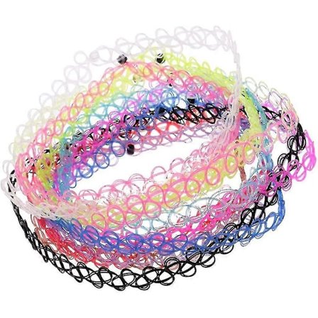 12 stycken/förpackning Tattoo Choker Stretch Halsband Svart Retro Henna Elastisk Boho 90-tal Gotisk