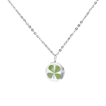 Ægte Grøn Lucky Shamrock Firkløver Runde Pendant Neckla