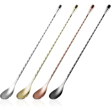 Ruostumattomasta teräksestä valmistettu cocktail-lusikka, pitkävartinen baarilusikka, spiraalikuvioiset sekoituslusikat, ammattimaiset cocktail-