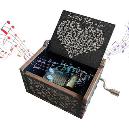 Can't Help Falling in Love spilledåse, Vintage håndlaget gravert spilledåse i tre, hånddrevet spilledåse, festivalgaver til venner, svart