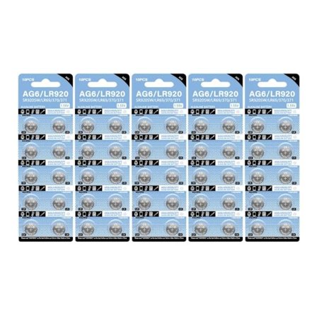 Pakke med 10/20/50 stk. AG6/LR920 Alkaline Batteri 320mAh Knapcelle Langtidsholdbar Strømforsyning til Ur Fjernbetjening Legetøj