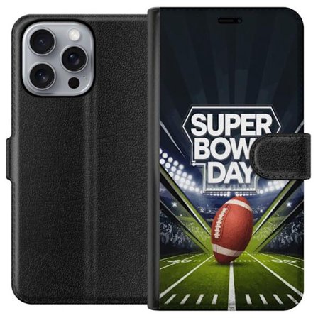 Yhteensopiva Lompakkokotelo Apple iPhone 16 Pro Max Super Bowl Day juliste, jossa amerikkalainen jalkapallo valaistuksella varustetulla areenalla dram