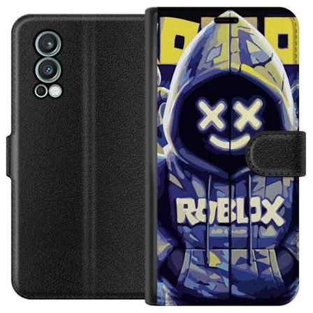 Kompatibelt Lommeboketui til OnePlus OnePlus Nord 2 5G Blågul Roblox hettegenserfigur med minimalistisk neonstil og masket ansikt, moderne spillillus