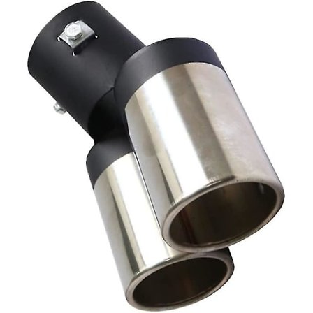 Universal Bil Rustfrit Stål Dobbelt Udstødningsrør Endestykke Bil Rund Mund Dobbelt-rør Endestykke Buet Type Dobbelt Rør Udstødningsrøret 1p