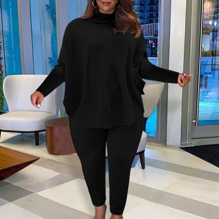 Damer Enfärgad Hög Hals Slimmad Ben Casual Toppar Och Byxdräkter