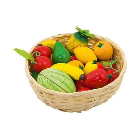 Fruktkorg med frukter i trä 23 - Lyreco - Skola och förskola - Lekmaterial - Kök och matlek