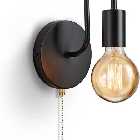 Vintage vegglampe med bryter innendørs retro E27 veggspot laget av metall (uten pære) KLB