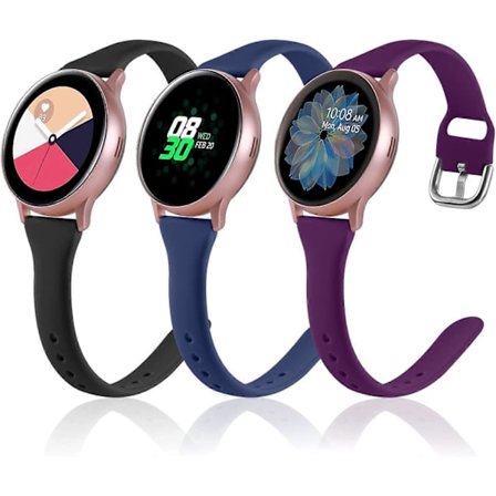 (3-pack) Smalt band för Samsung Galaxy Watch 4 40mm 44mm, Galaxy Active 2 Watch/Watch 3 41mm/Galaxy Watch 42mm band, 20mm silikonarmband för kvinnor 