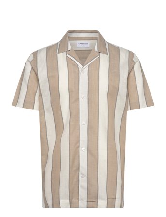 Lindbergh Striped Linen/Cotton Shirt S/Sstriped Linen/Cotton Shirt S/S - Beige - M