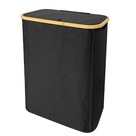 Kleskurv, med lokk, smal, sammenleggbar, høy, laget av bambustre, svart