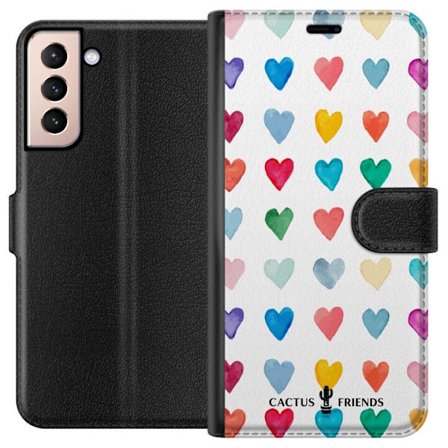 Kompatibelt Lommeboketui til Samsung Samsung Galaxy S21 Cactus and Friends - Watercolor Love Grid