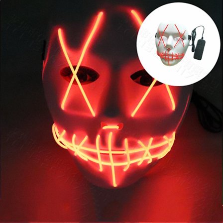 Halloween Skräck Mask Led Cosplay Stitched Leende Ansikte Light Up Party Skrämmande Prop