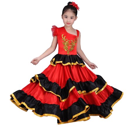 Flickors spansk tjurdans kjol Magdans kjol