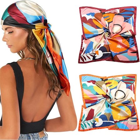 89 cm Suuri Satiinineliö Huivi - 2 kpl Silkkinen Kukka Huivi Neliö Satiiniponnarit, Naisten Kukka