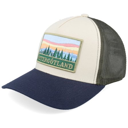Wild Spirit - Grau trucker Cap - Swedish Östergötland Landscape Stone/Olive/Navy A-Frame Trucker @ Hatstore